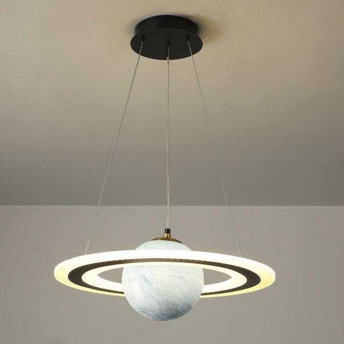 Modern Art Deco Kids Round Planet Spaceman Acrylic Iron LED Chandelier For Living Room Cuvalon