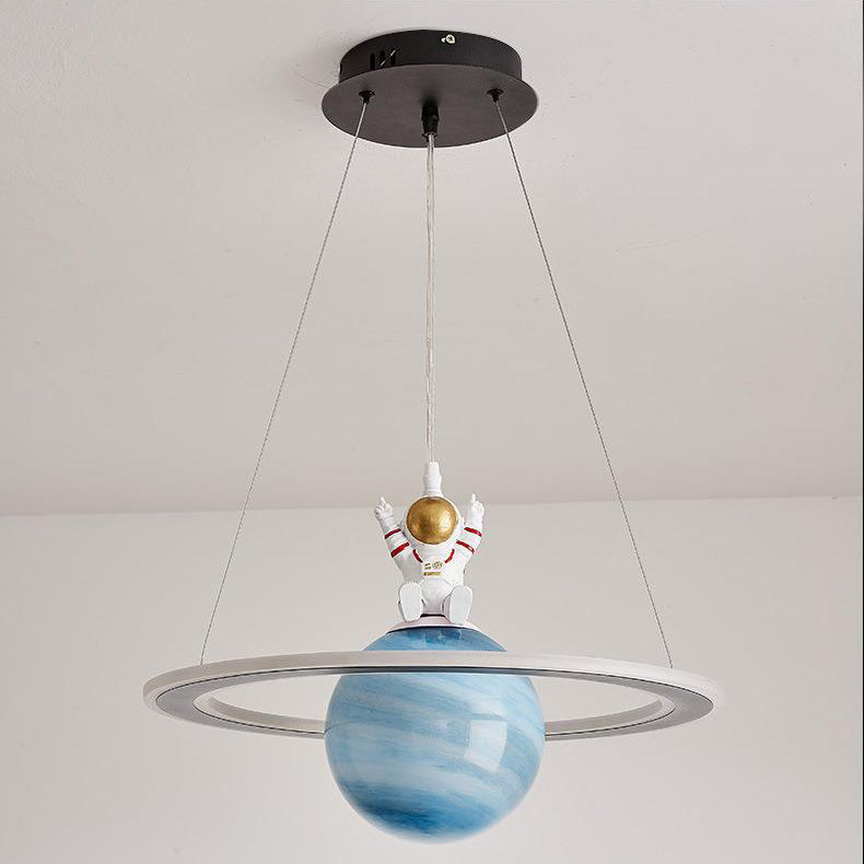 Modern Art Deco Kids Round Planet Spaceman Acrylic Iron LED Chandelier For Living Room Cuvalon