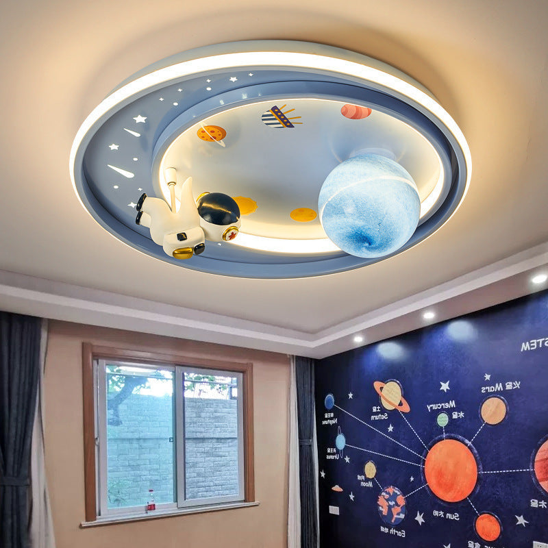 Modern Art Deco Kids Unicorn Planet Round Acrylic Iron LED Flush Mount Ceiling Light For Bedroom Cuvalon