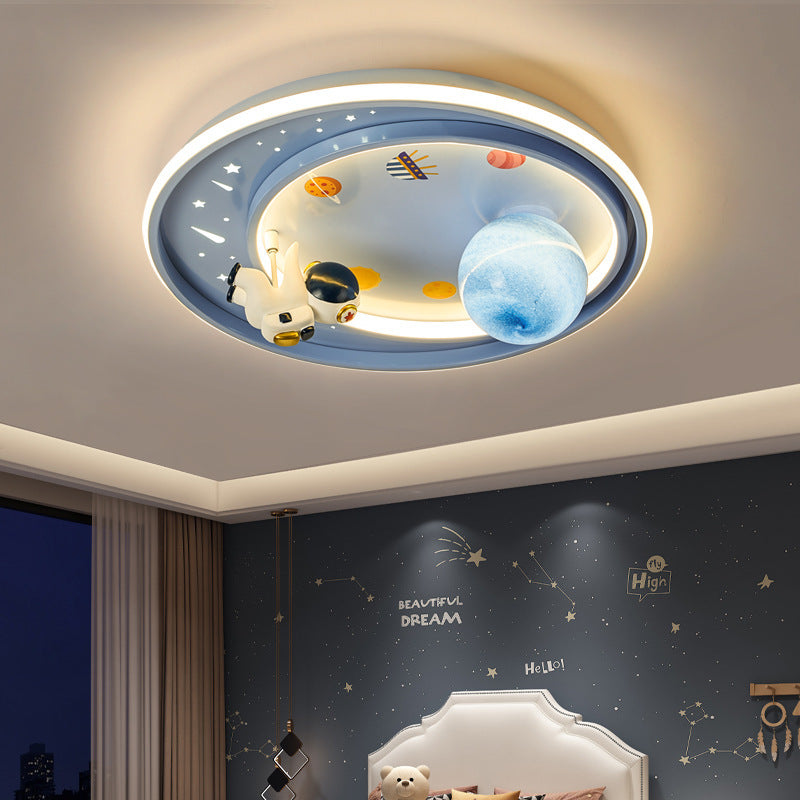 Modern Art Deco Kids Unicorn Planet Round Acrylic Iron LED Flush Mount Ceiling Light For Bedroom Cuvalon