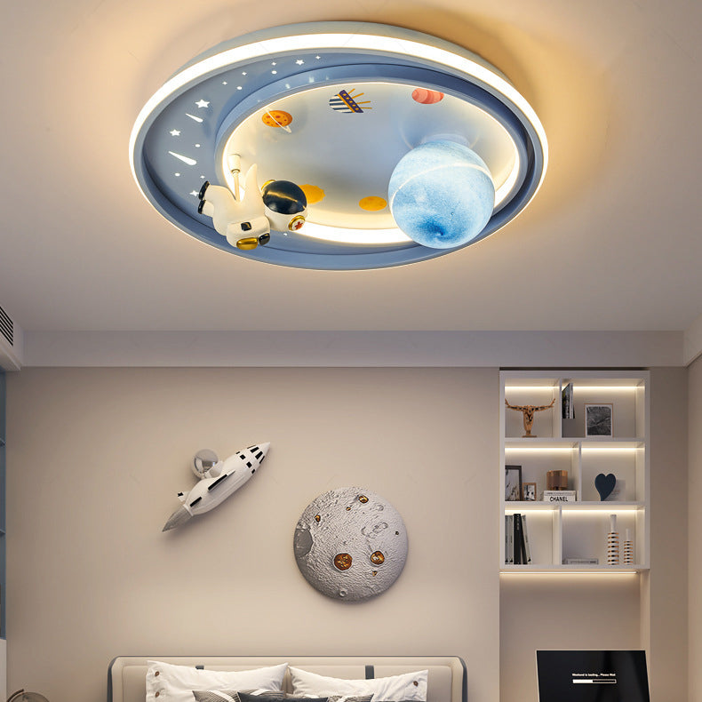 Modern Art Deco Kids Unicorn Planet Round Acrylic Iron LED Flush Mount Ceiling Light For Bedroom Cuvalon