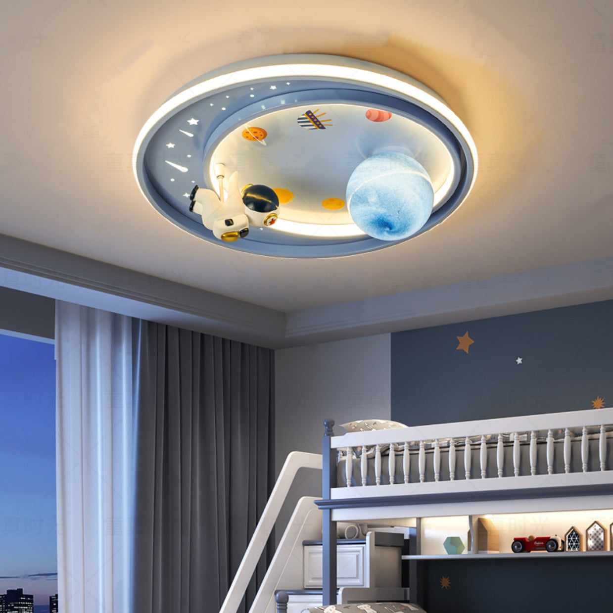 Modern Art Deco Kids Unicorn Planet Round Acrylic Iron LED Flush Mount Ceiling Light For Bedroom Cuvalon