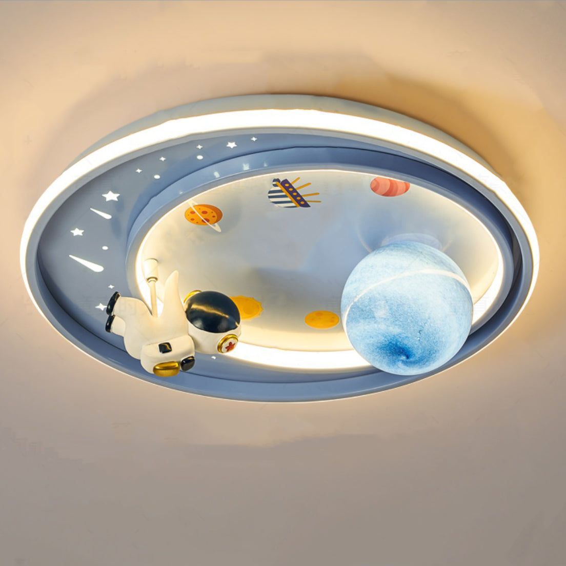 Modern Art Deco Kids Unicorn Planet Round Acrylic Iron LED Flush Mount Ceiling Light For Bedroom Cuvalon