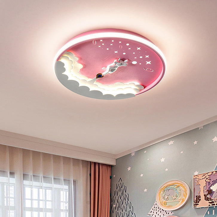 Modern Art Deco Kids Unicorn Rocket Round Silicone Iron LED Flush Mount Ceiling Light For Living Room Cuvalon