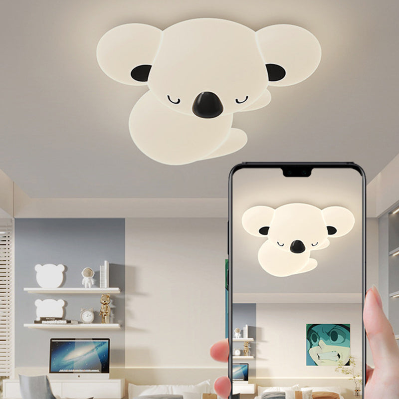 Modern Art Deco Kids Cartoon Koala Bear PE Iron LED Flush Mount Ceiling Light For Bedroom Cuvalon