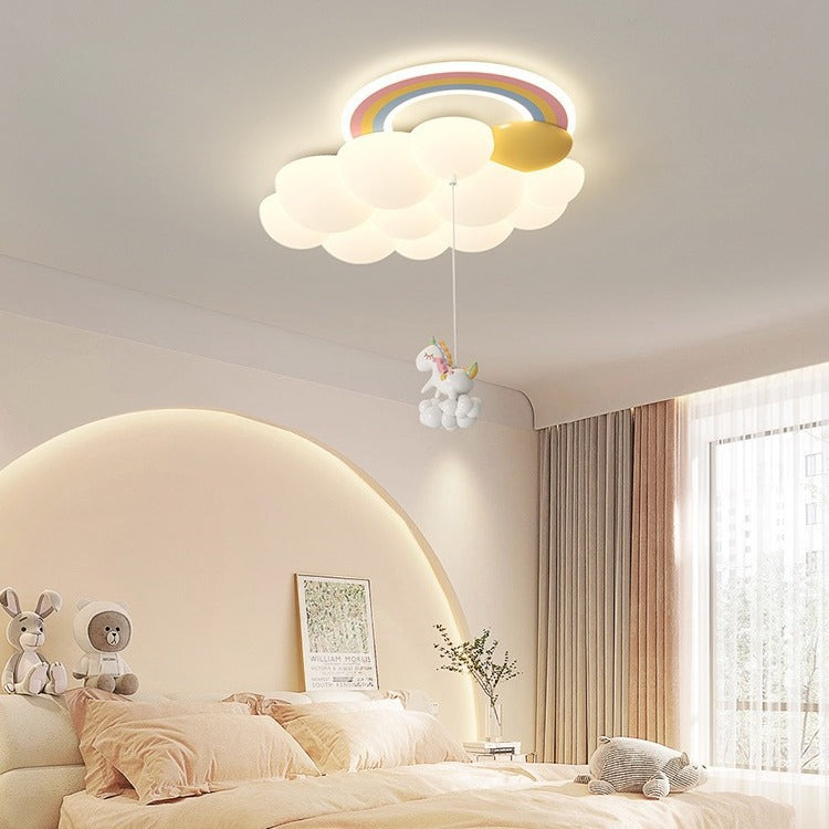 Modern Art Deco Kids Clouds Rainbow Cartoon PE Iron LED Flush Mount Ceiling Light For Living Room Cuvalon