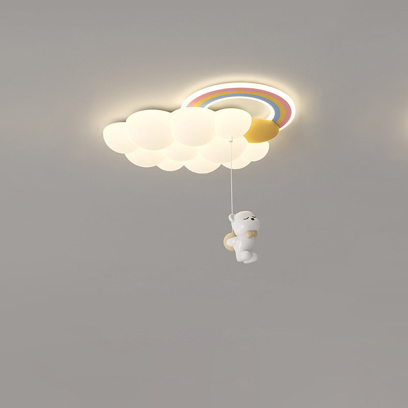 Modern Art Deco Kids Clouds Rainbow Cartoon PE Iron LED Flush Mount Ceiling Light For Living Room Cuvalon