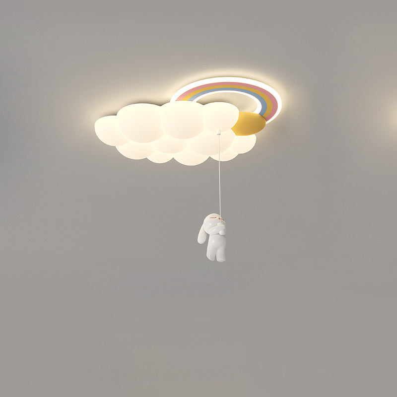 Modern Art Deco Kids Clouds Rainbow Cartoon PE Iron LED Flush Mount Ceiling Light For Living Room Cuvalon