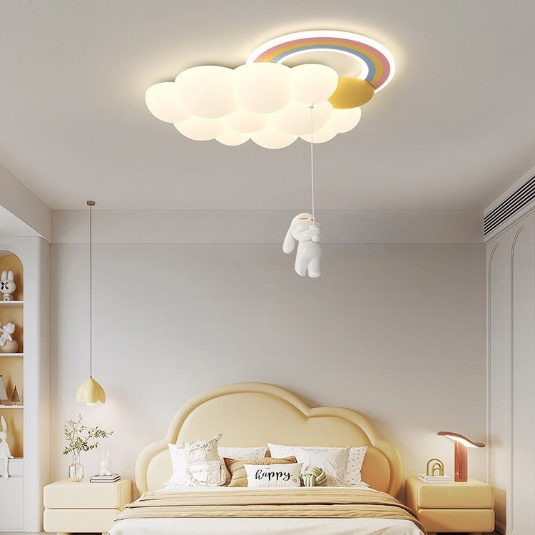Modern Art Deco Kids Clouds Rainbow Cartoon PE Iron LED Flush Mount Ceiling Light For Living Room Cuvalon