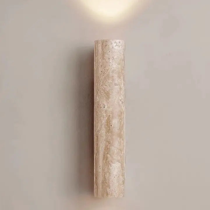 Contemporary Scandinavian Cylinder Round Yellow Travertine Wood 2-Light Wall Sconce Lamp For Living Room Cuvalon
