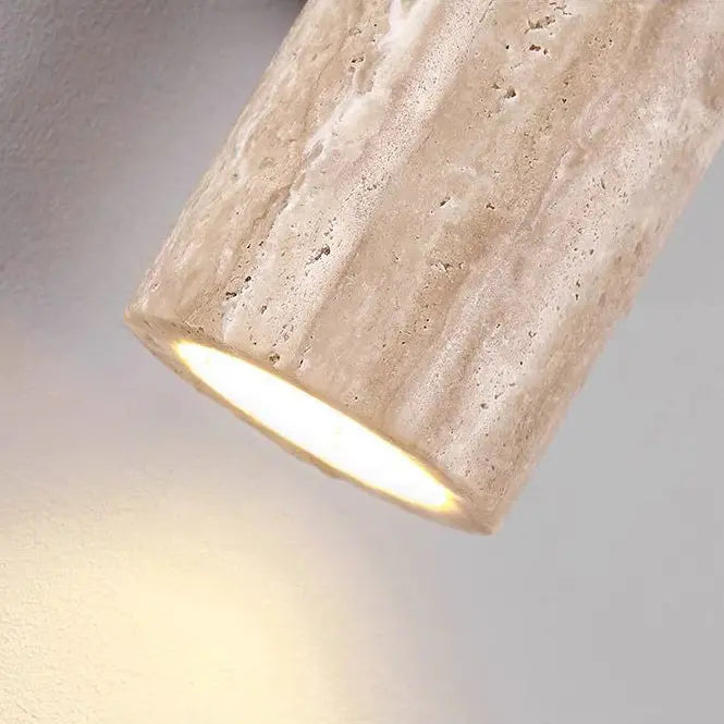 Contemporary Scandinavian Cylinder Round Yellow Travertine Wood 2-Light Wall Sconce Lamp For Living Room Cuvalon
