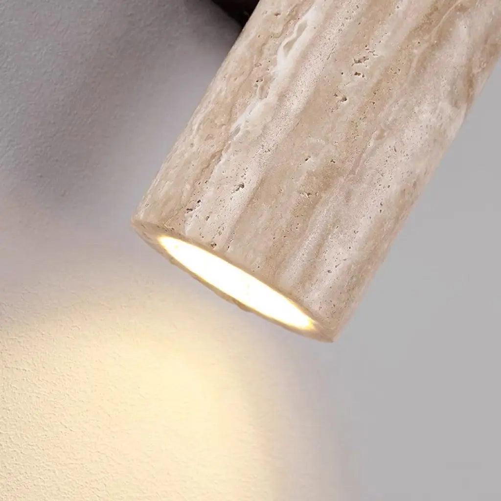 Contemporary Scandinavian Cylinder Round Yellow Travertine Wood 2-Light Wall Sconce Lamp For Living Room Cuvalon