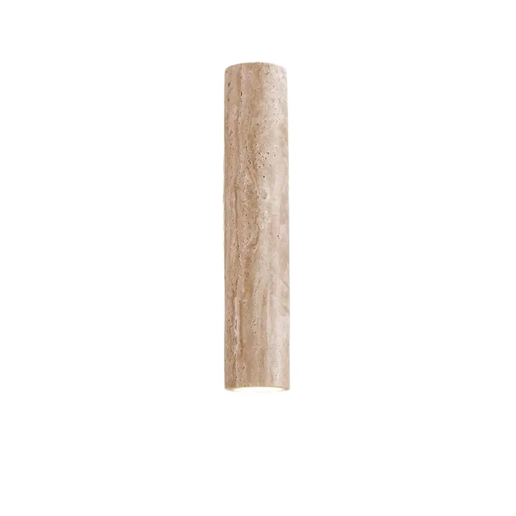 Contemporary Scandinavian Cylinder Round Yellow Travertine Wood 2-Light Wall Sconce Lamp For Living Room Cuvalon