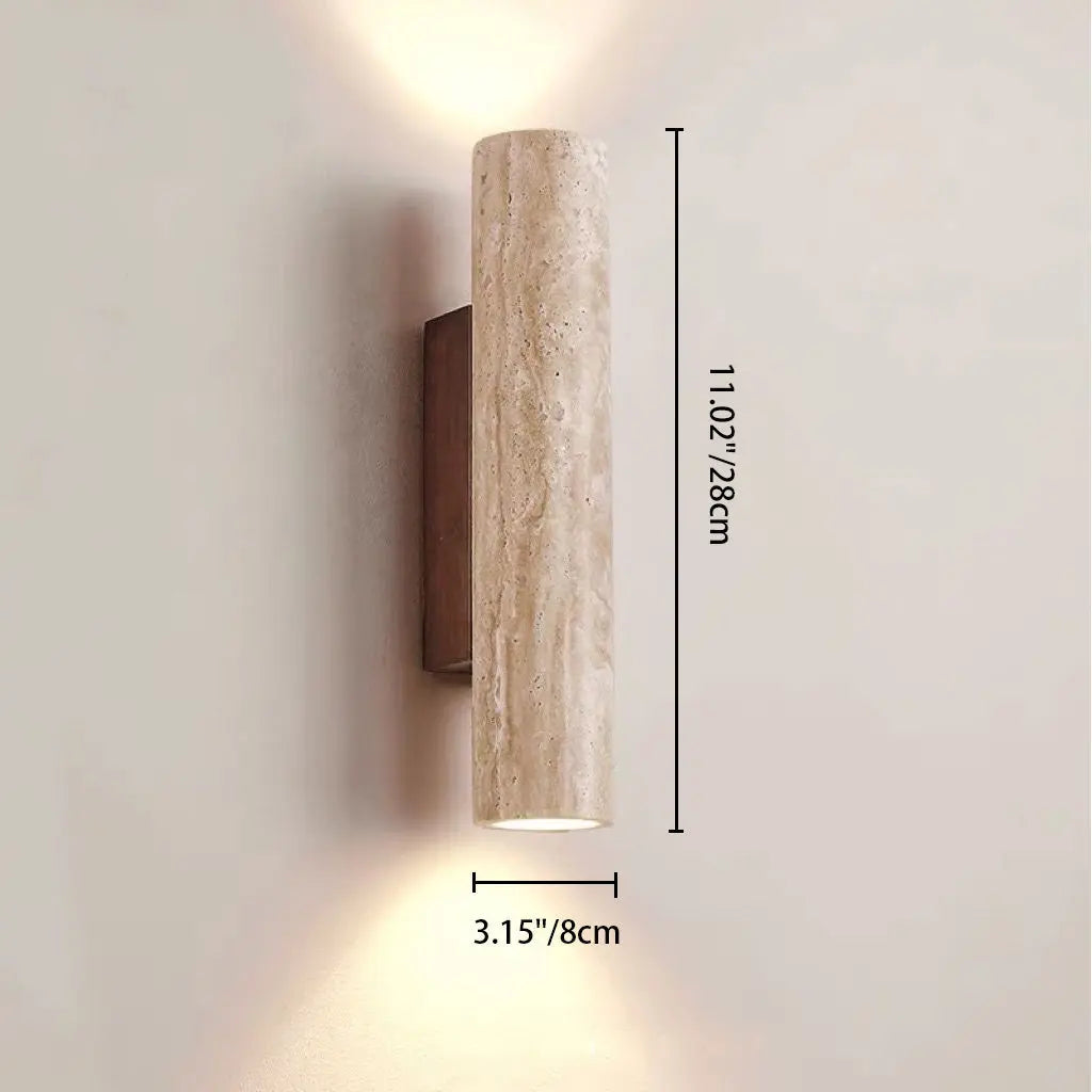 Contemporary Scandinavian Cylinder Round Yellow Travertine Wood 2-Light Wall Sconce Lamp For Living Room Cuvalon
