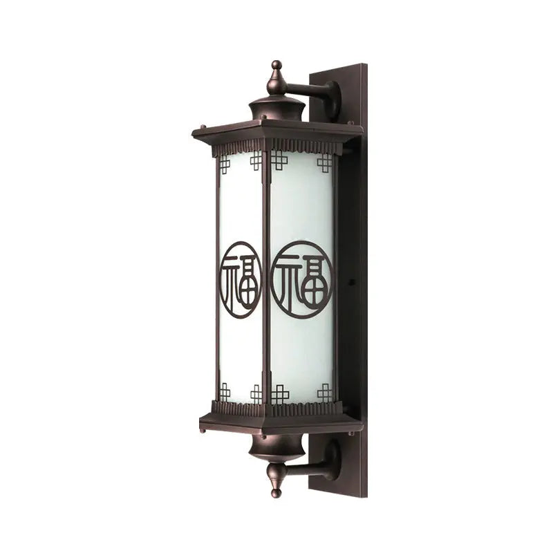 Traditional Chinese Square House Rectangle Glass Aluminum Hardware 1-Light Wall Sconce Lamp For Outdoor Patio Cuvalon
