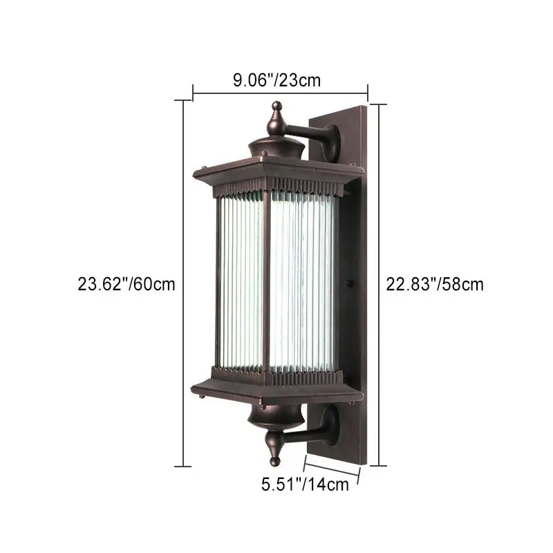 Traditional Chinese Square House Rectangle Glass Aluminum Hardware 1-Light Wall Sconce Lamp For Outdoor Patio Cuvalon