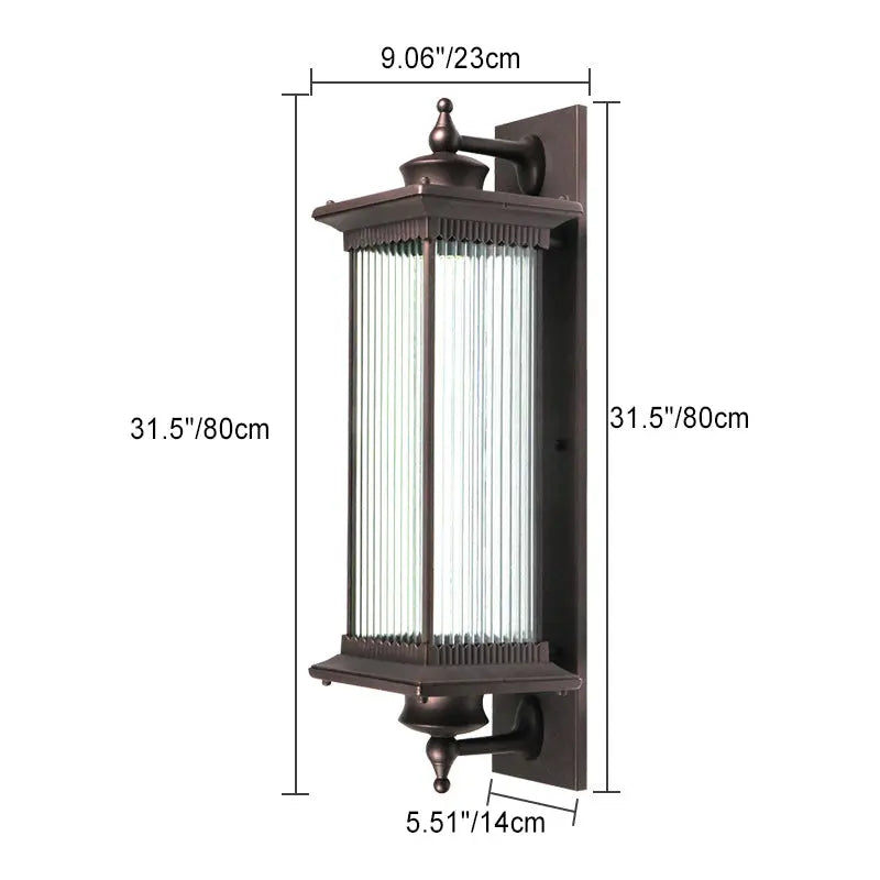 Traditional Chinese Square House Rectangle Glass Aluminum Hardware 1-Light Wall Sconce Lamp For Outdoor Patio Cuvalon