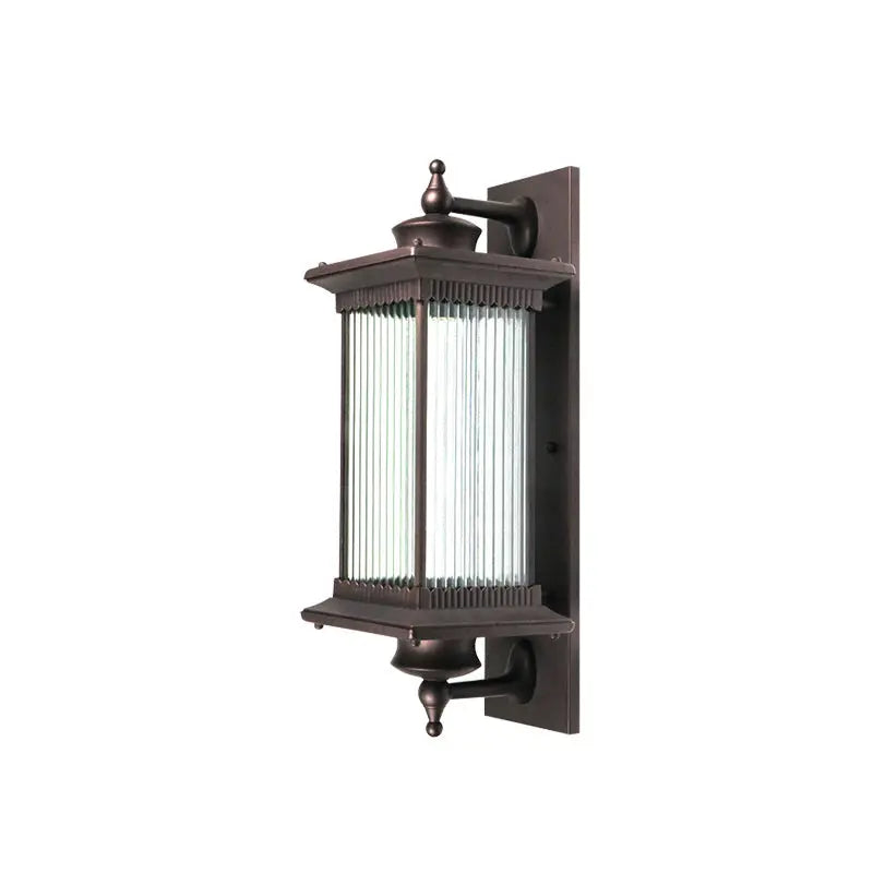 Traditional Chinese Square House Rectangle Glass Aluminum Hardware 1-Light Wall Sconce Lamp For Outdoor Patio Cuvalon