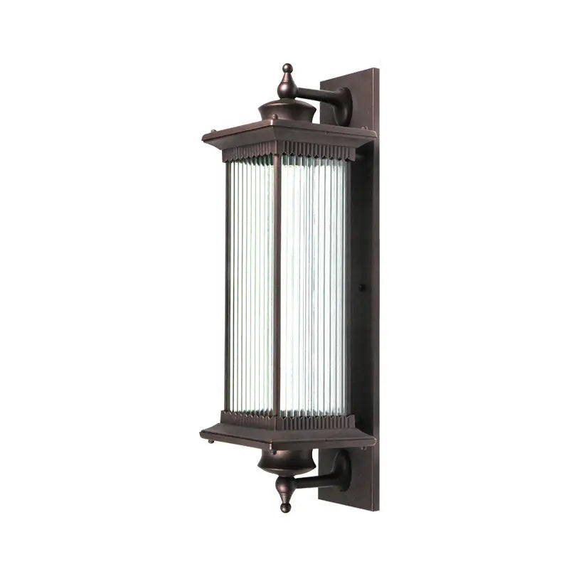 Traditional Chinese Square House Rectangle Glass Aluminum Hardware 1-Light Wall Sconce Lamp For Outdoor Patio Cuvalon