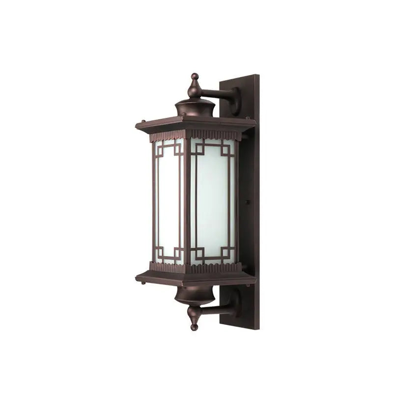 Traditional Chinese Square House Rectangle Glass Aluminum Hardware 1-Light Wall Sconce Lamp For Outdoor Patio Cuvalon