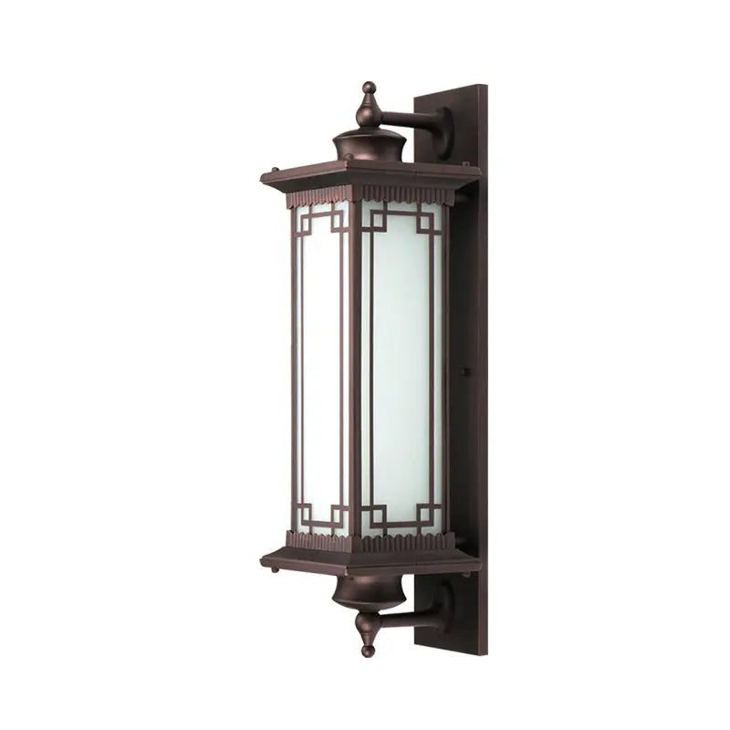 Traditional Chinese Square House Rectangle Glass Aluminum Hardware 1-Light Wall Sconce Lamp For Outdoor Patio Cuvalon