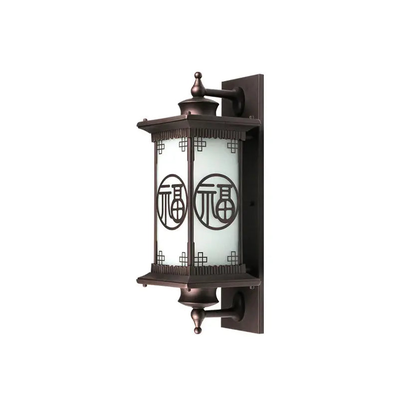 Traditional Chinese Square House Rectangle Glass Aluminum Hardware 1-Light Wall Sconce Lamp For Outdoor Patio Cuvalon