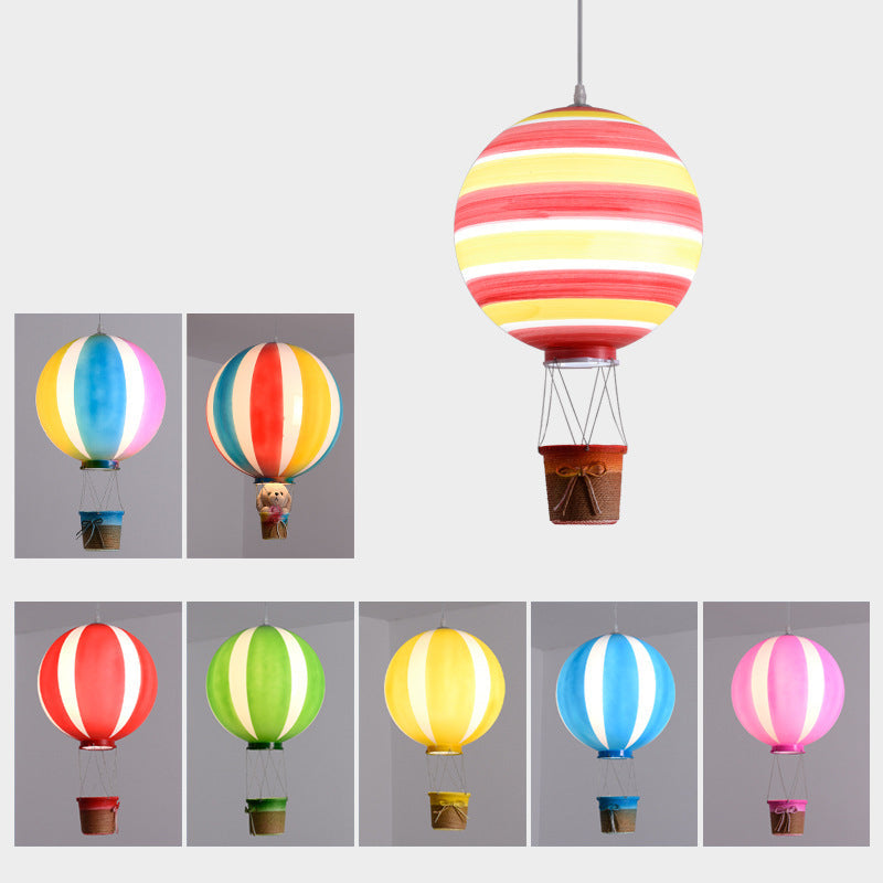 Contemporary Scandinavian Kids Metal Acrylic Hot Air Balloon Hanging Basket 1-Light Pendant Light For Bedroom Cuvalon