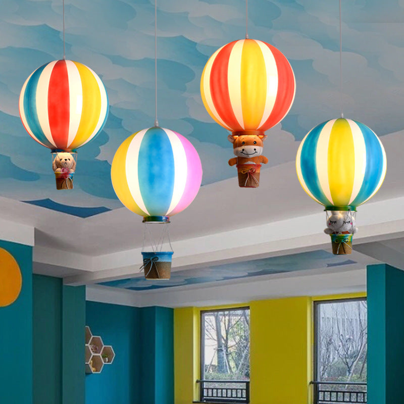 Contemporary Scandinavian Kids Metal Acrylic Hot Air Balloon Hanging Basket 1-Light Pendant Light For Bedroom Cuvalon