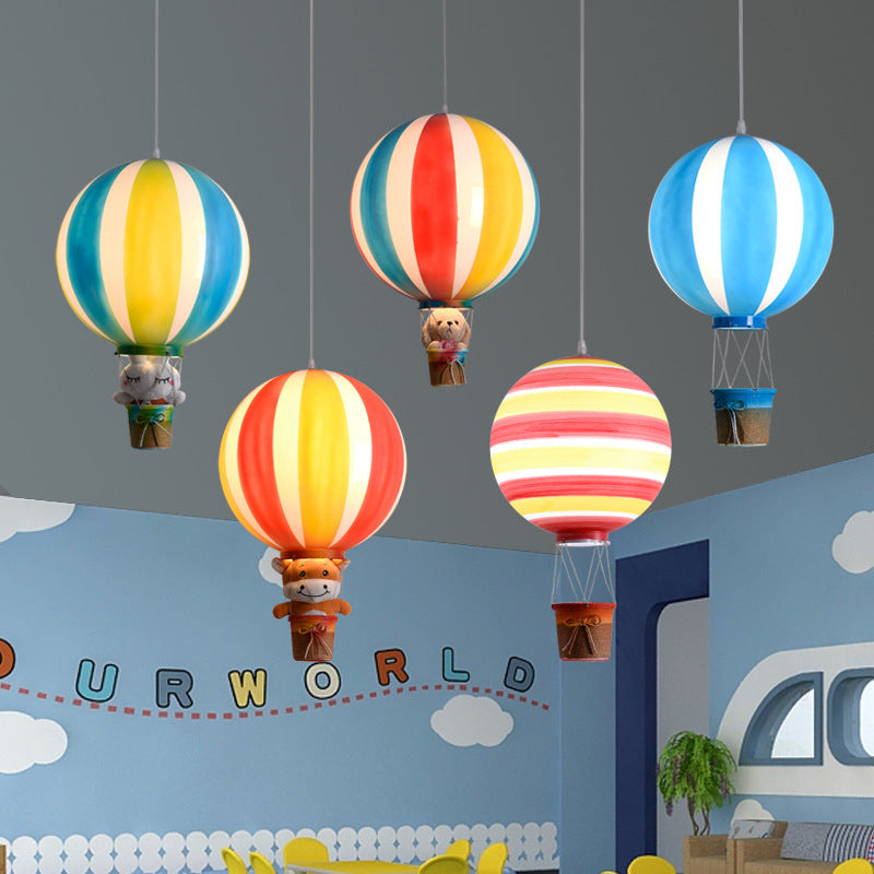 Contemporary Scandinavian Kids Metal Acrylic Hot Air Balloon Hanging Basket 1-Light Pendant Light For Bedroom Cuvalon