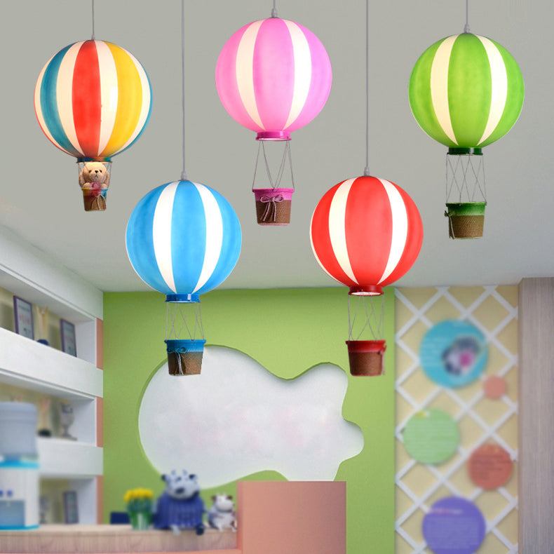 Contemporary Scandinavian Kids Metal Acrylic Hot Air Balloon Hanging Basket 1-Light Pendant Light For Bedroom Cuvalon