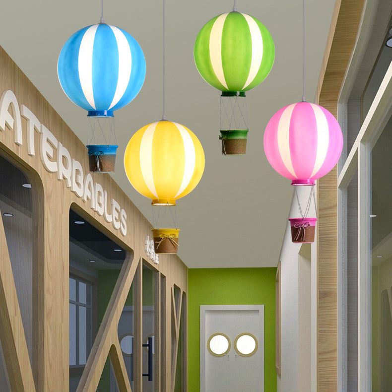 Contemporary Scandinavian Kids Metal Acrylic Hot Air Balloon Hanging Basket 1-Light Pendant Light For Bedroom Cuvalon
