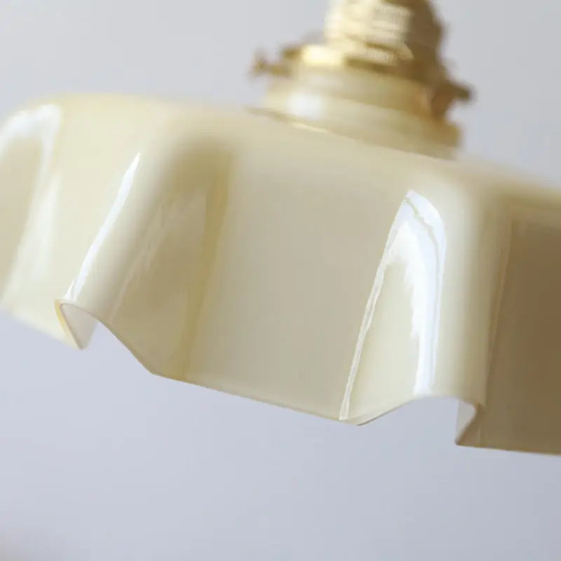 Traditional French Brass Glass Iron Round Folded 1-Light Semi-Flush Mount Ceiling Light For Hallway Cuvalon