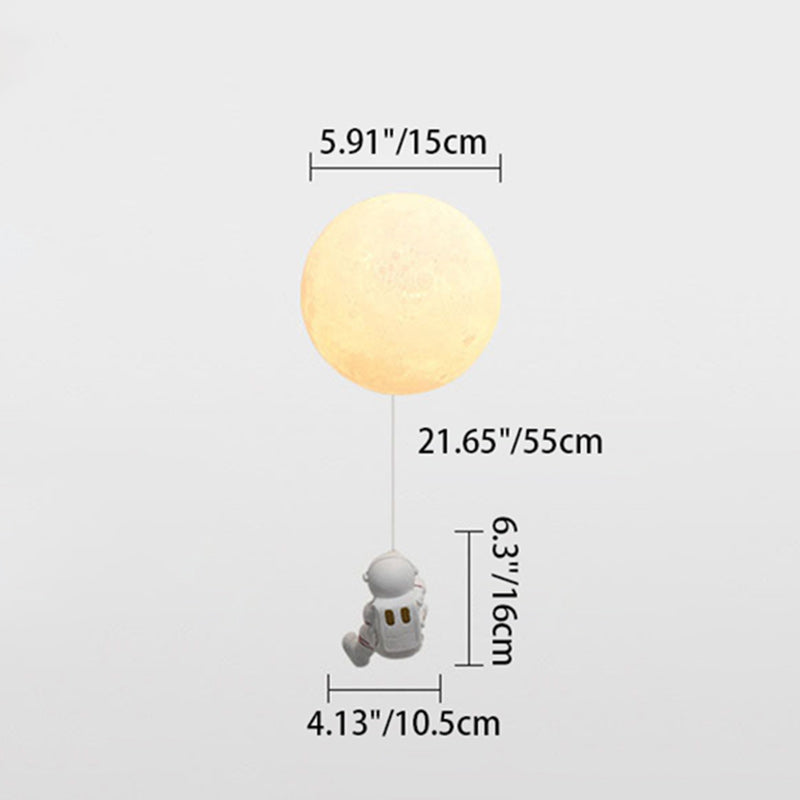 Contemporary Nordic Kids Resin Glass Ball Astronaut Lunar Planet 1-Light Wall Sconce Lamp For Bedside Cuvalon
