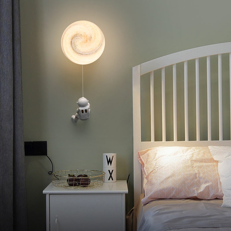 Contemporary Nordic Kids Resin Glass Ball Astronaut Lunar Planet 1-Light Wall Sconce Lamp For Bedside Cuvalon