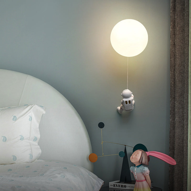 Contemporary Nordic Kids Resin Glass Ball Astronaut Lunar Planet 1-Light Wall Sconce Lamp For Bedside Cuvalon