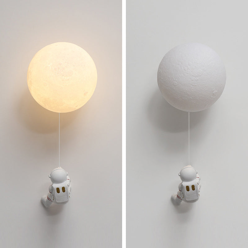Contemporary Nordic Kids Resin Glass Ball Astronaut Lunar Planet 1-Light Wall Sconce Lamp For Bedside Cuvalon