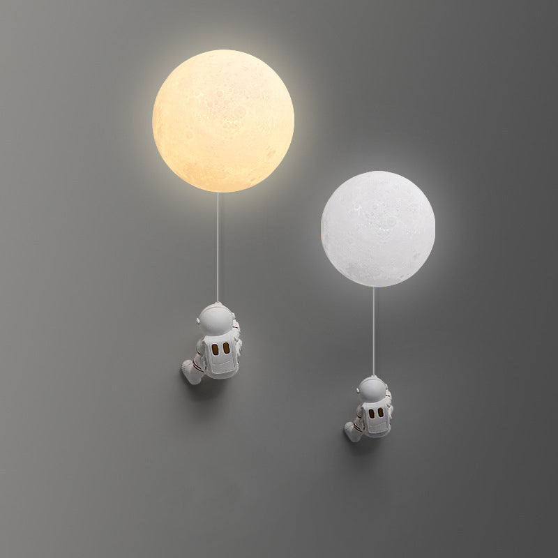 Contemporary Nordic Kids Resin Glass Ball Astronaut Lunar Planet 1-Light Wall Sconce Lamp For Bedside Cuvalon