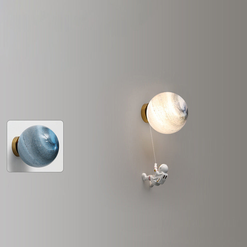 Contemporary Nordic Kids Resin Glass Ball Astronaut Lunar Planet 1-Light Wall Sconce Lamp For Bedside Cuvalon