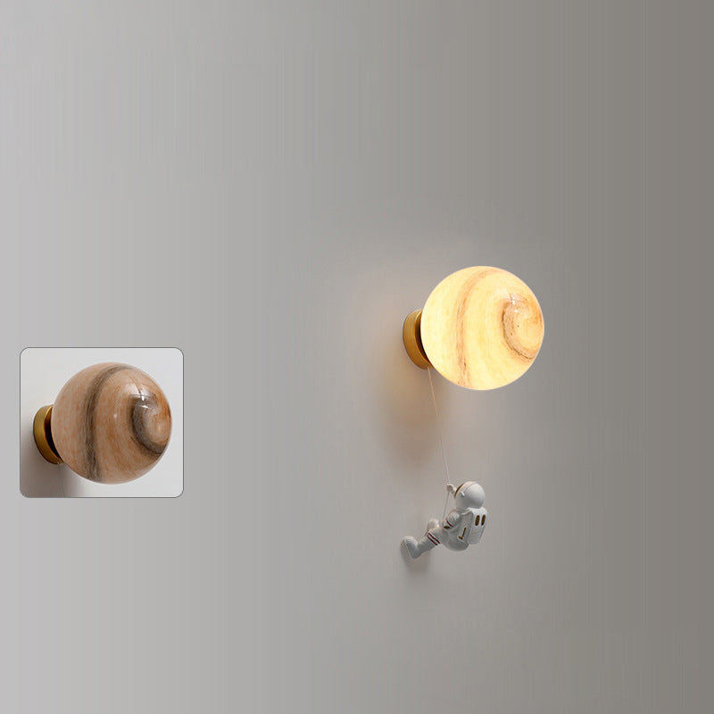 Contemporary Nordic Kids Resin Glass Ball Astronaut Lunar Planet 1-Light Wall Sconce Lamp For Bedside Cuvalon