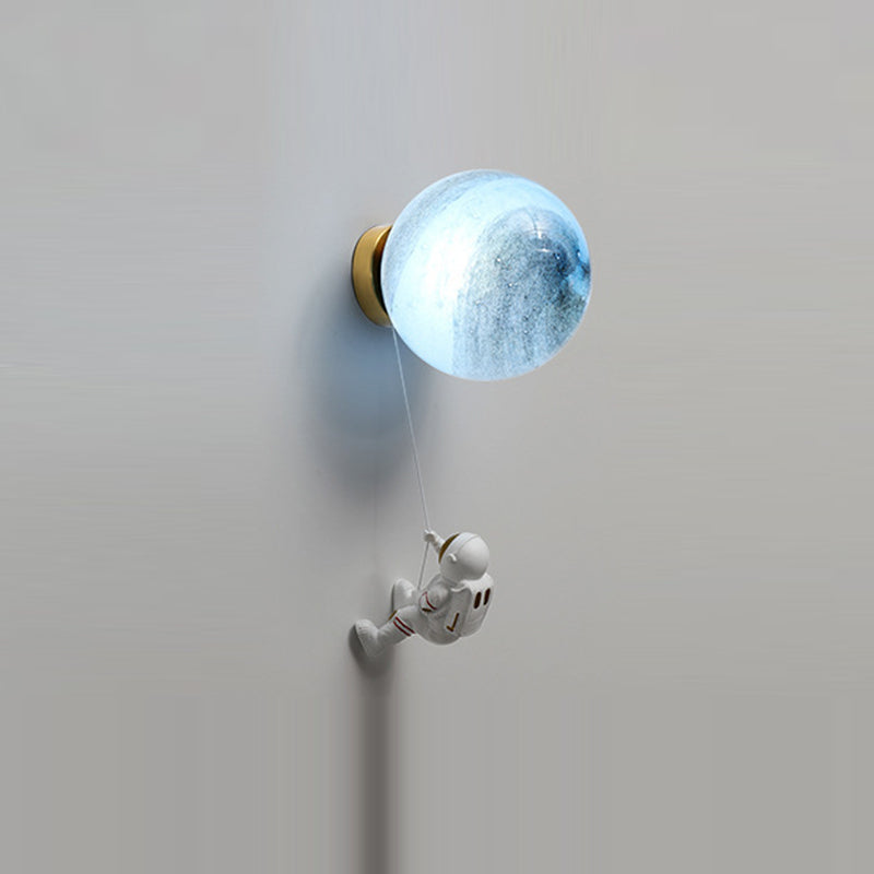 Contemporary Nordic Kids Resin Glass Ball Astronaut Lunar Planet 1-Light Wall Sconce Lamp For Bedside Cuvalon