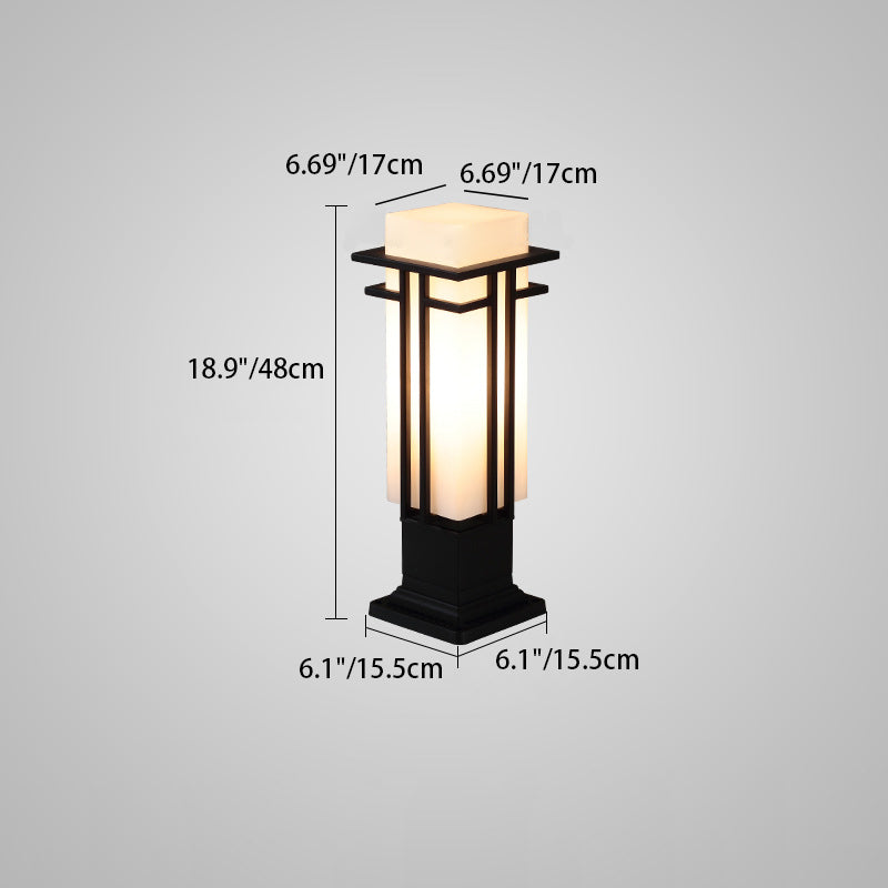Traditional Chinese Waterproof Iron Glass Column Square 1-Light Landscape Lighting Outdoor Light For Garden Cuvalon