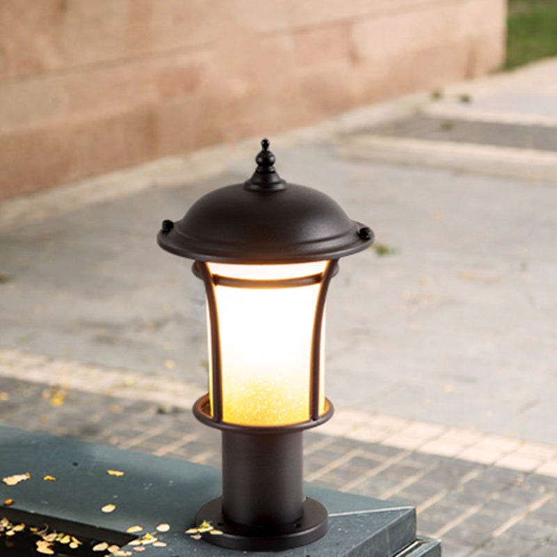 Traditional Chinese Waterproof Iron Glass Column Square 1-Light Landscape Lighting Outdoor Light For Garden Cuvalon