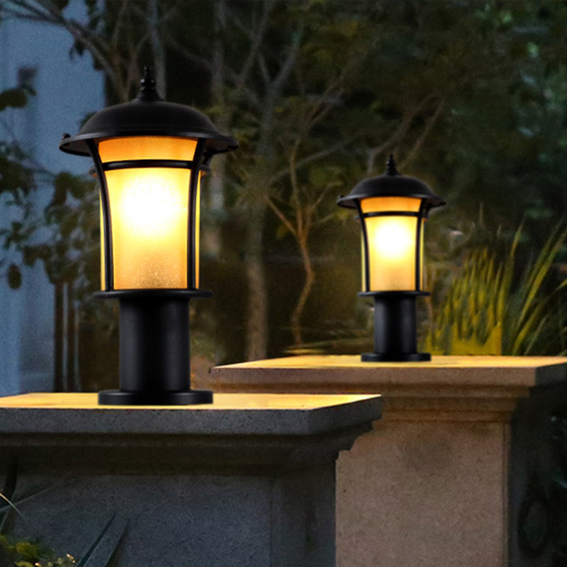 Traditional Chinese Waterproof Iron Glass Column Square 1-Light Landscape Lighting Outdoor Light For Garden Cuvalon