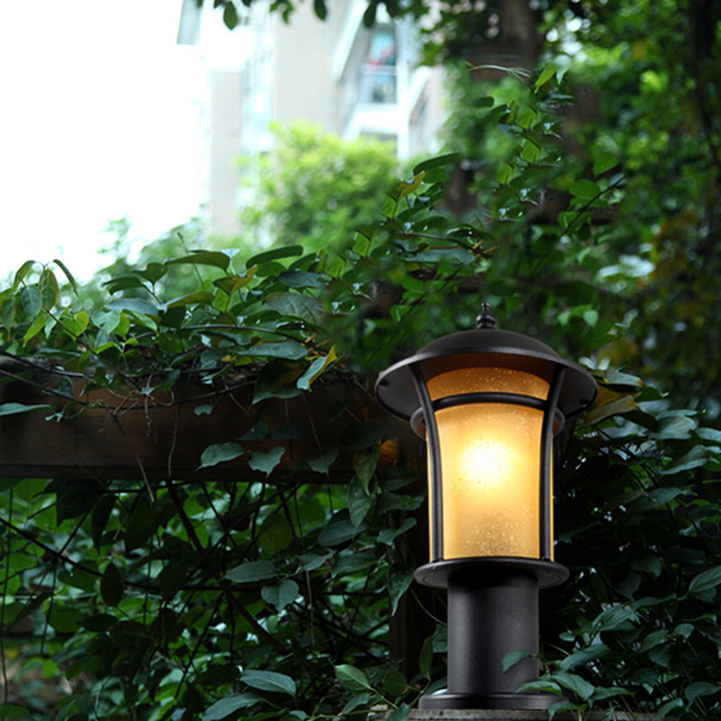 Traditional Chinese Waterproof Iron Glass Column Square 1-Light Landscape Lighting Outdoor Light For Garden Cuvalon