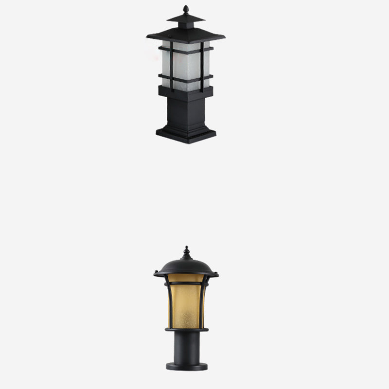 Traditional Chinese Waterproof Iron Glass Column Square 1-Light Landscape Lighting Outdoor Light For Garden Cuvalon