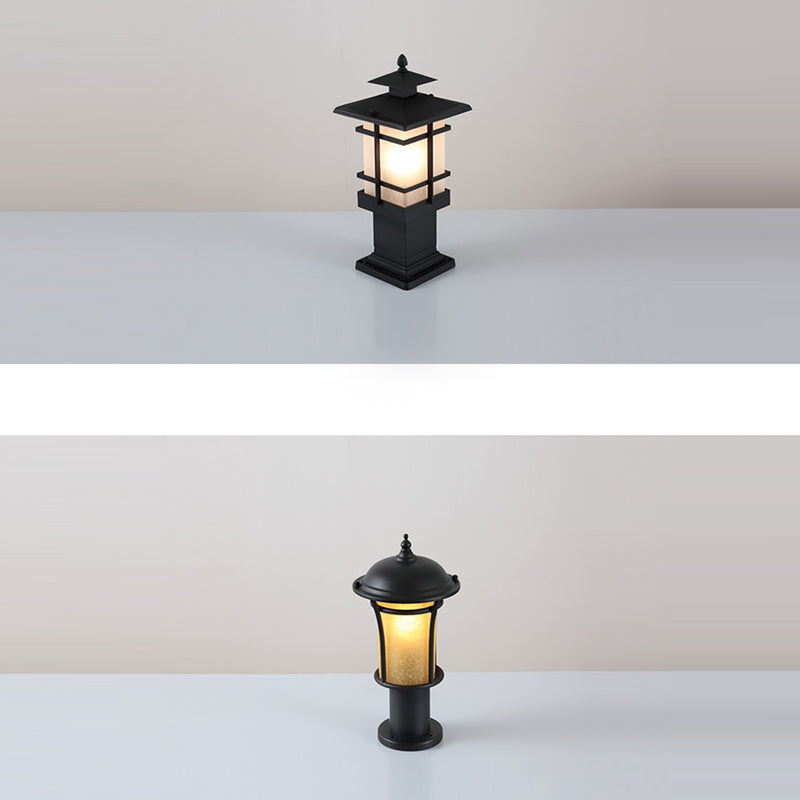 Traditional Chinese Waterproof Iron Glass Column Square 1-Light Landscape Lighting Outdoor Light For Garden Cuvalon
