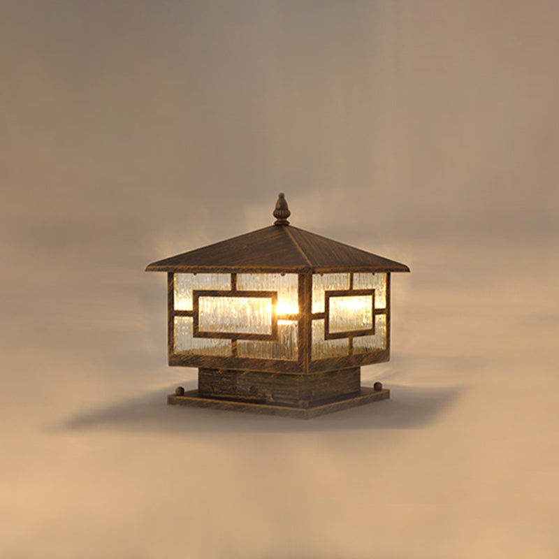 Traditional Chinese Waterproof Iron Glass Column Square 1-Light Landscape Lighting Outdoor Light For Garden Cuvalon