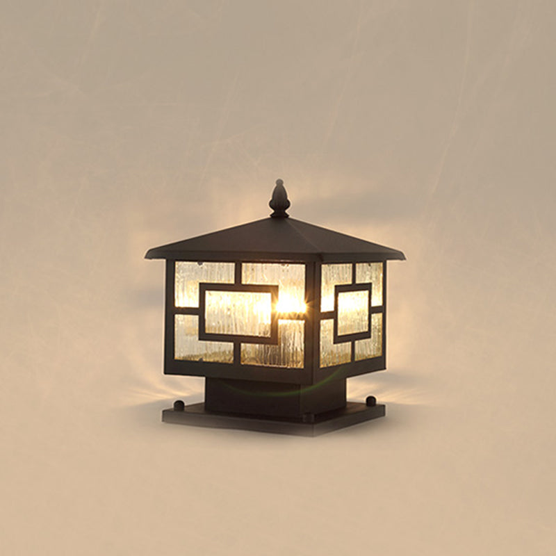 Traditional Chinese Waterproof Iron Glass Column Square 1-Light Landscape Lighting Outdoor Light For Garden Cuvalon