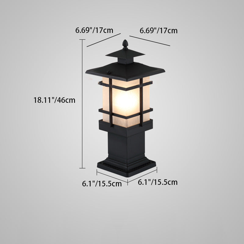 Traditional Chinese Waterproof Iron Glass Column Square 1-Light Landscape Lighting Outdoor Light For Garden Cuvalon