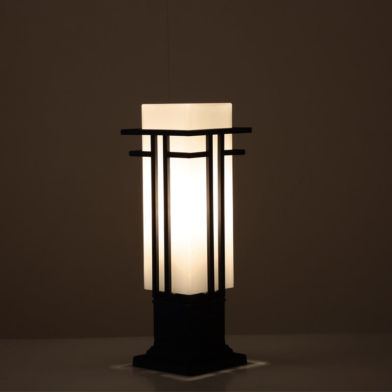 Traditional Chinese Waterproof Iron Glass Column Square 1-Light Landscape Lighting Outdoor Light For Garden Cuvalon